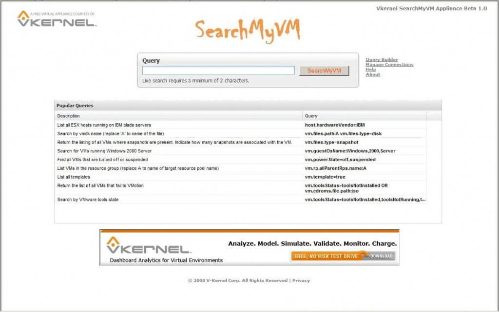 Free Tool - VKernel Search My VM